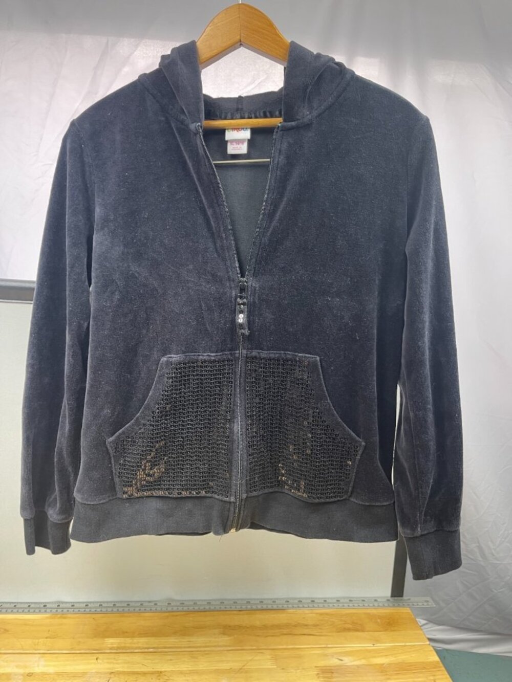 Circo Girls XL 14/16 Black Velour Zip Hoodie Sequin Pocket Hooded Jacket